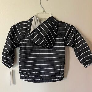 Tahari Black and White Striped Hoodie Sweatshirt